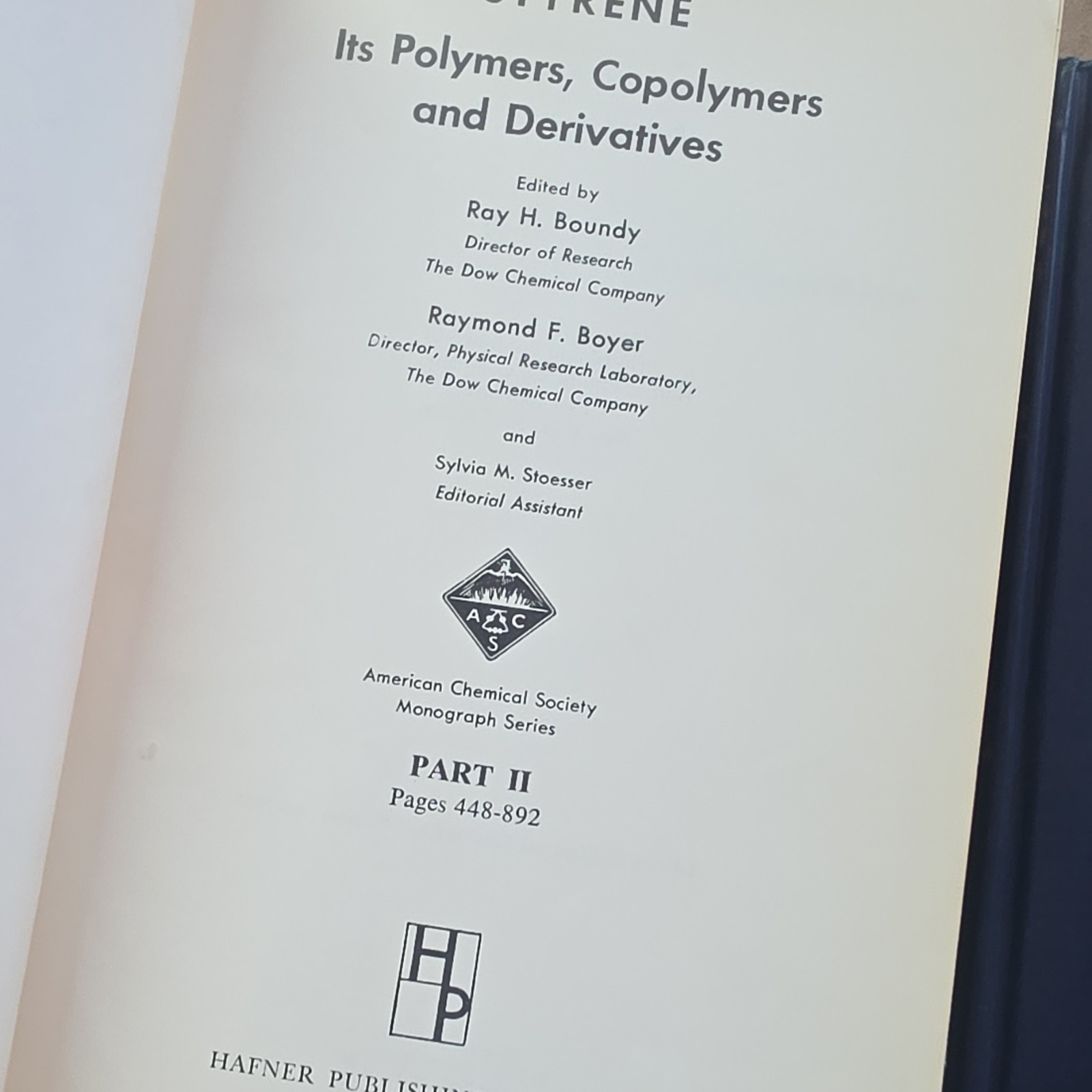 Styrene Polymers Copolymers Derivatives ACS Monograph 3 Vol Boundy Boyer