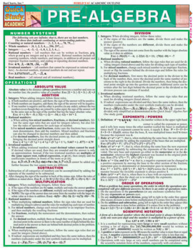 Pre-Algebra (Quickstudy: Academic) – Pamphlet By BarCharts, Inc. – GOOD