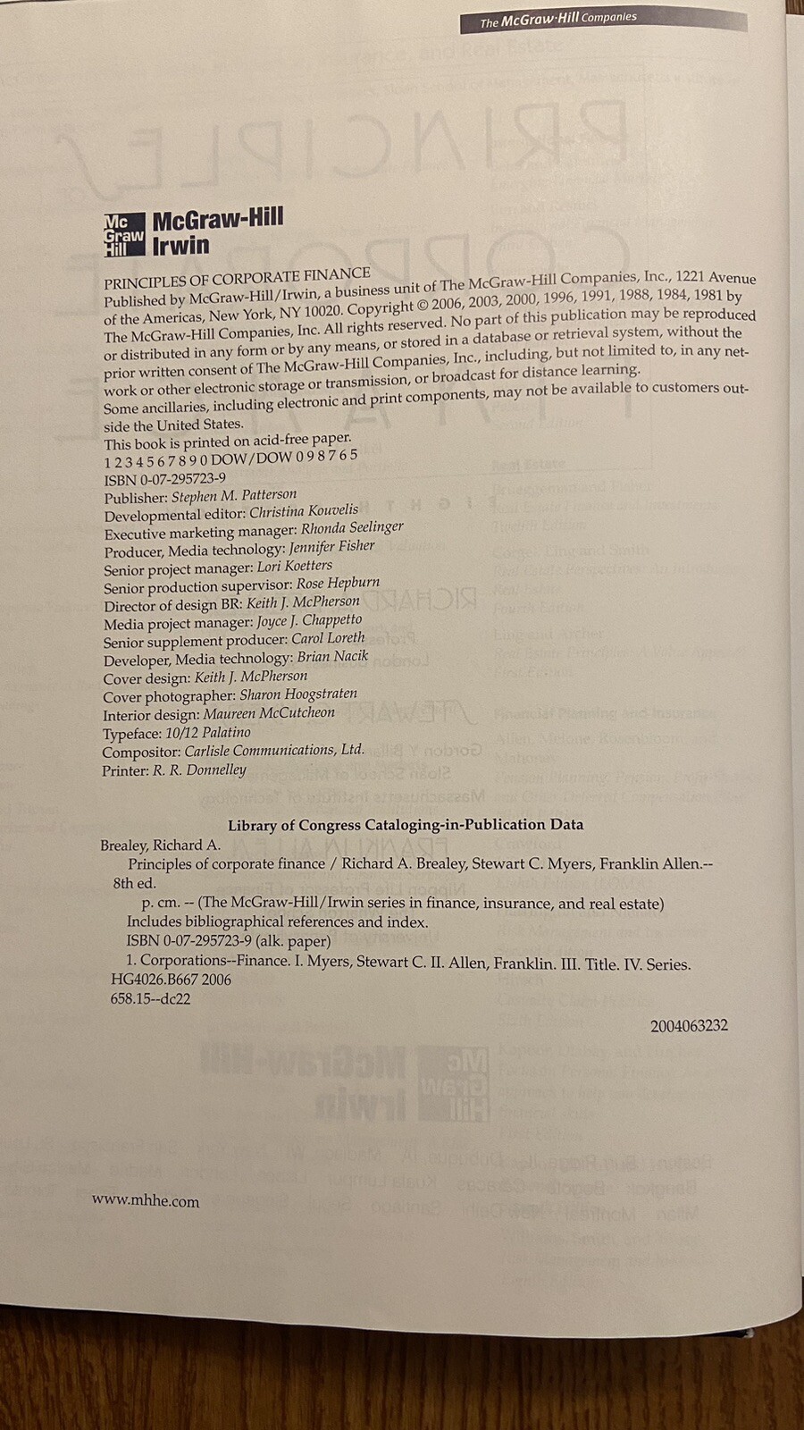 Principles of Corporate Finance Richard A Brealey