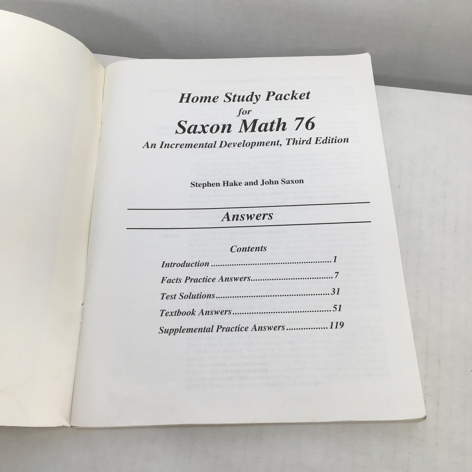 Saxon 76 Math Set 7/6: Textbook Answer Key Test Forms; Third 3rd Edition