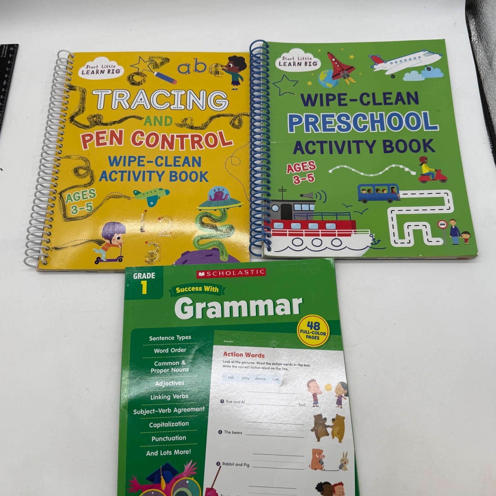 Scholastic Grammar Grade 1 & Start Little Learn Big Wipe Clean Activity Book Lot