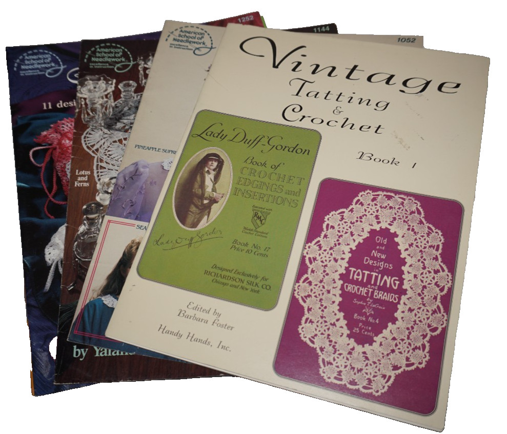 4, Tatting and Crochet Pamphlets: Crochet Braids, Collars, Doilies, & Sachets