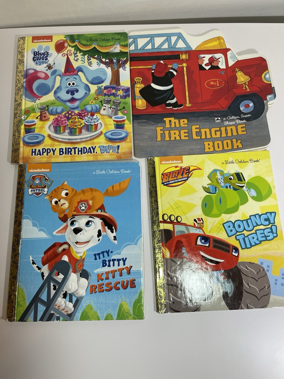 Little Golden Books Set Of 4 : THE FIRE ENGINE GOLDEN SHAPE BOOK PAPERBACK + 3