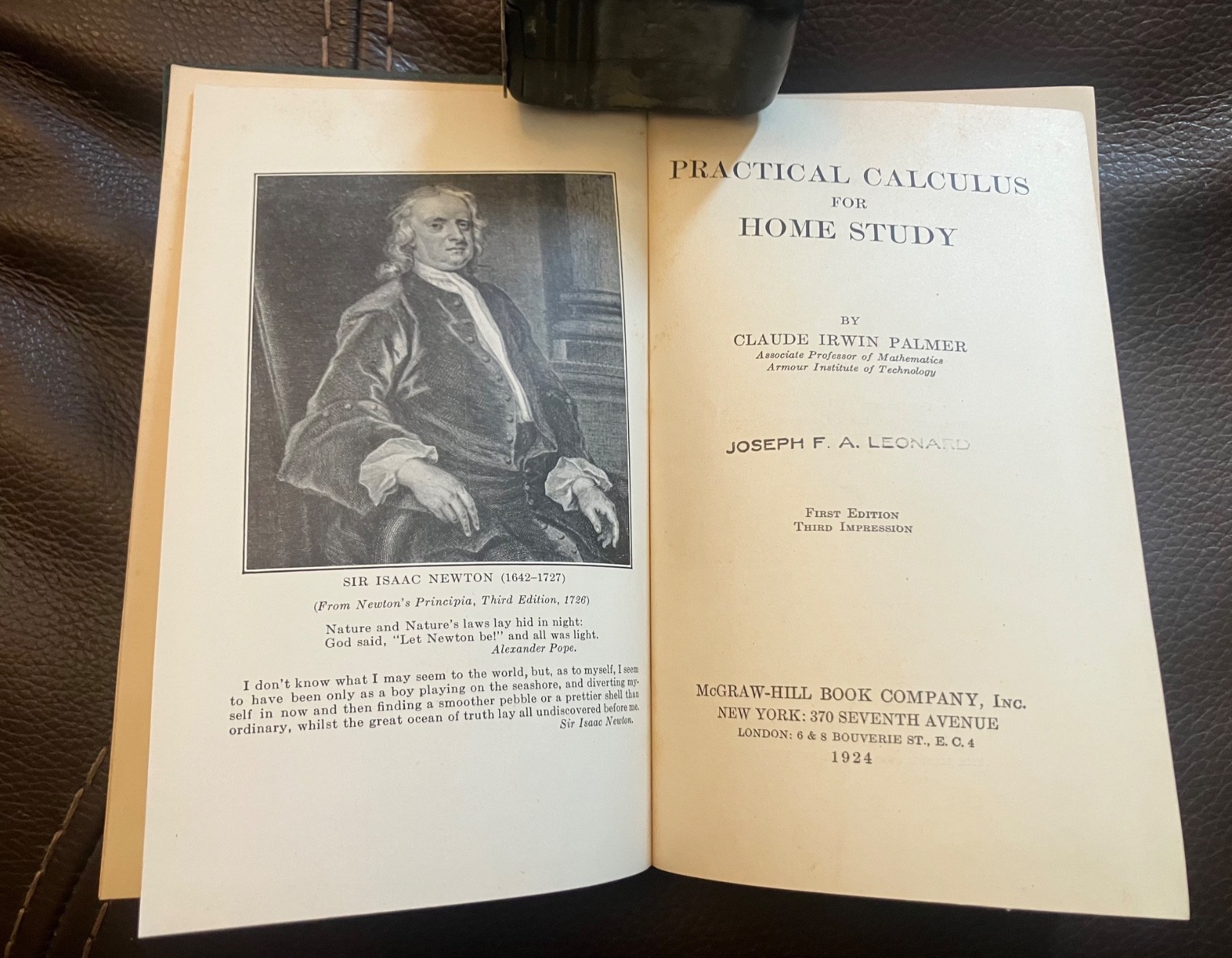 Practical Calculus For Home Study, Claude Irwin Palmer. 1st Edition 1924, HC
