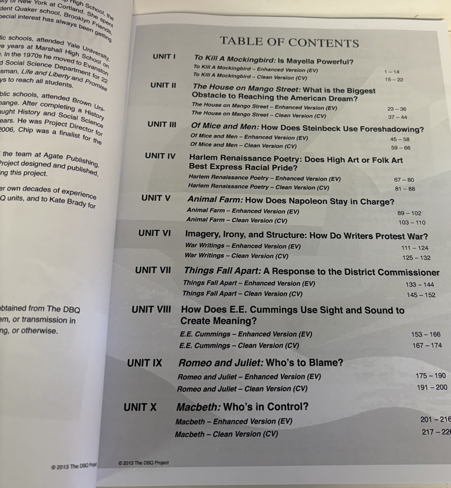 The DBQ Project Mini-Qs in Literature Volume 1 Ten High-Interest Units of Study