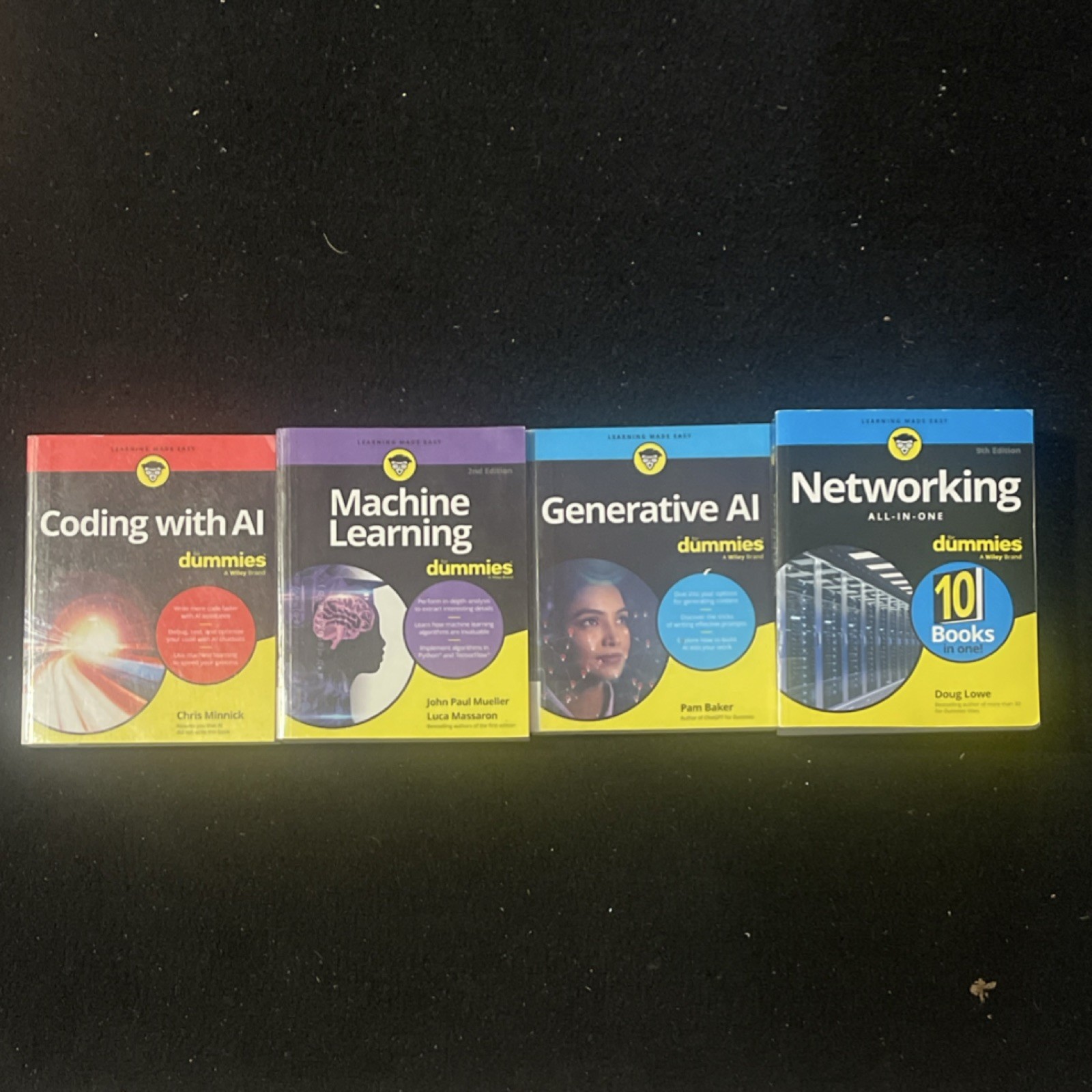 Wiley For Dummies Paperback Lot: Coding w/AI, ML 2nd, Gen AI, Networking