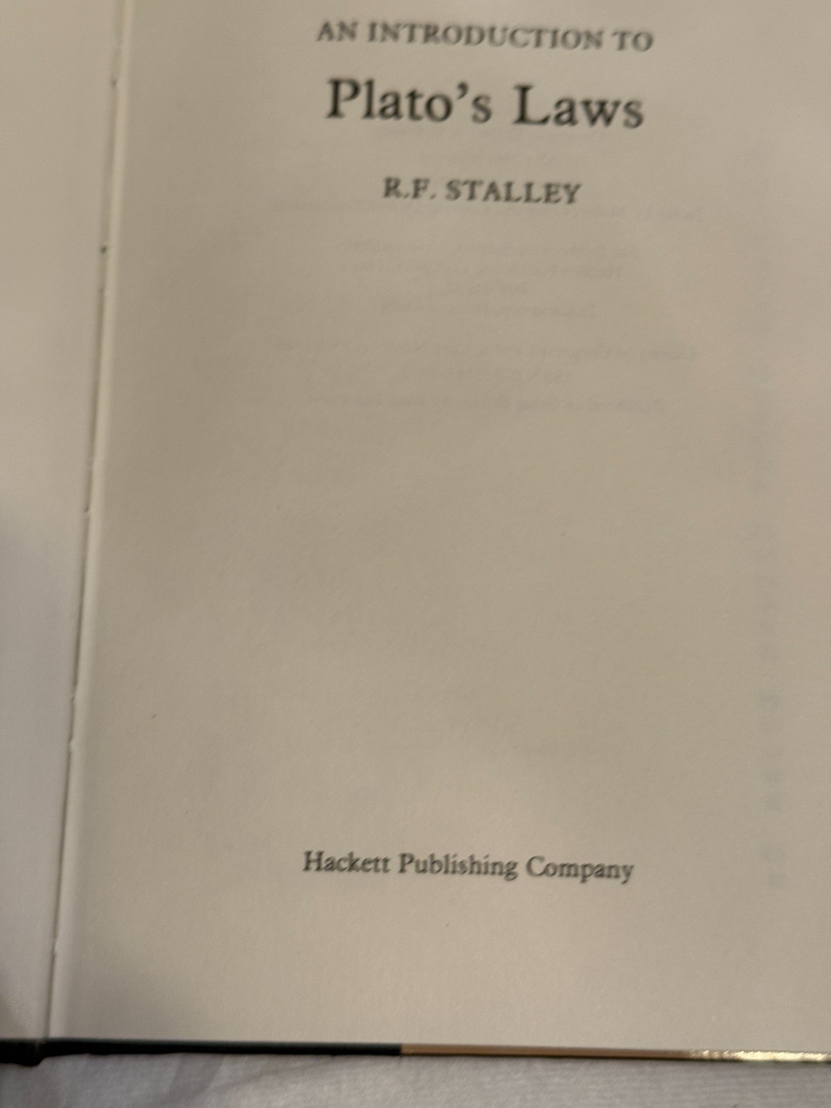 AN INTRODUCTION TO PLATO’S LAWS R.F. Stalley HC VG Dust Jacket Plato philosophy