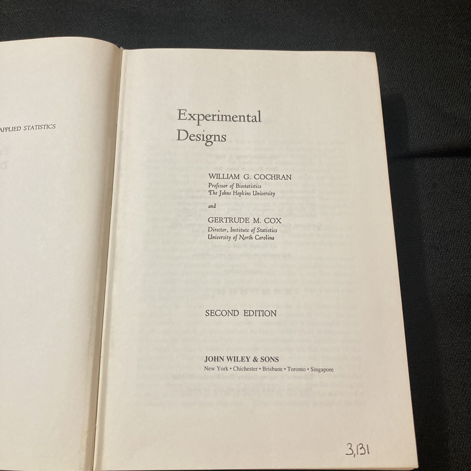 Vintage Book “Experimental Designs” by Cox, Gertrude