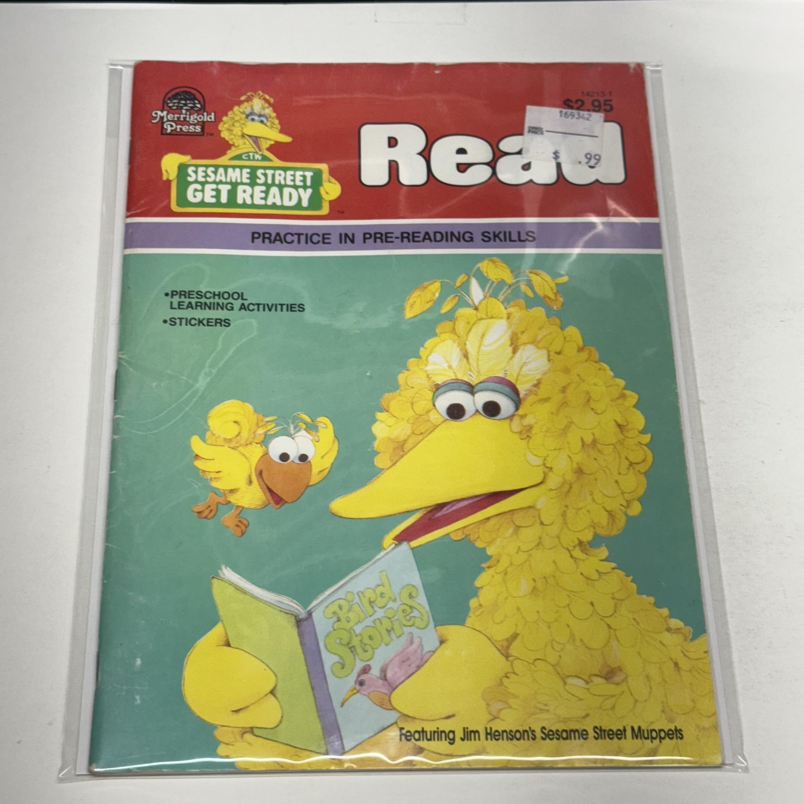 Vintage 1986 Sesame Street Get Ready to Read Book Big Bird Stickers Preschool
