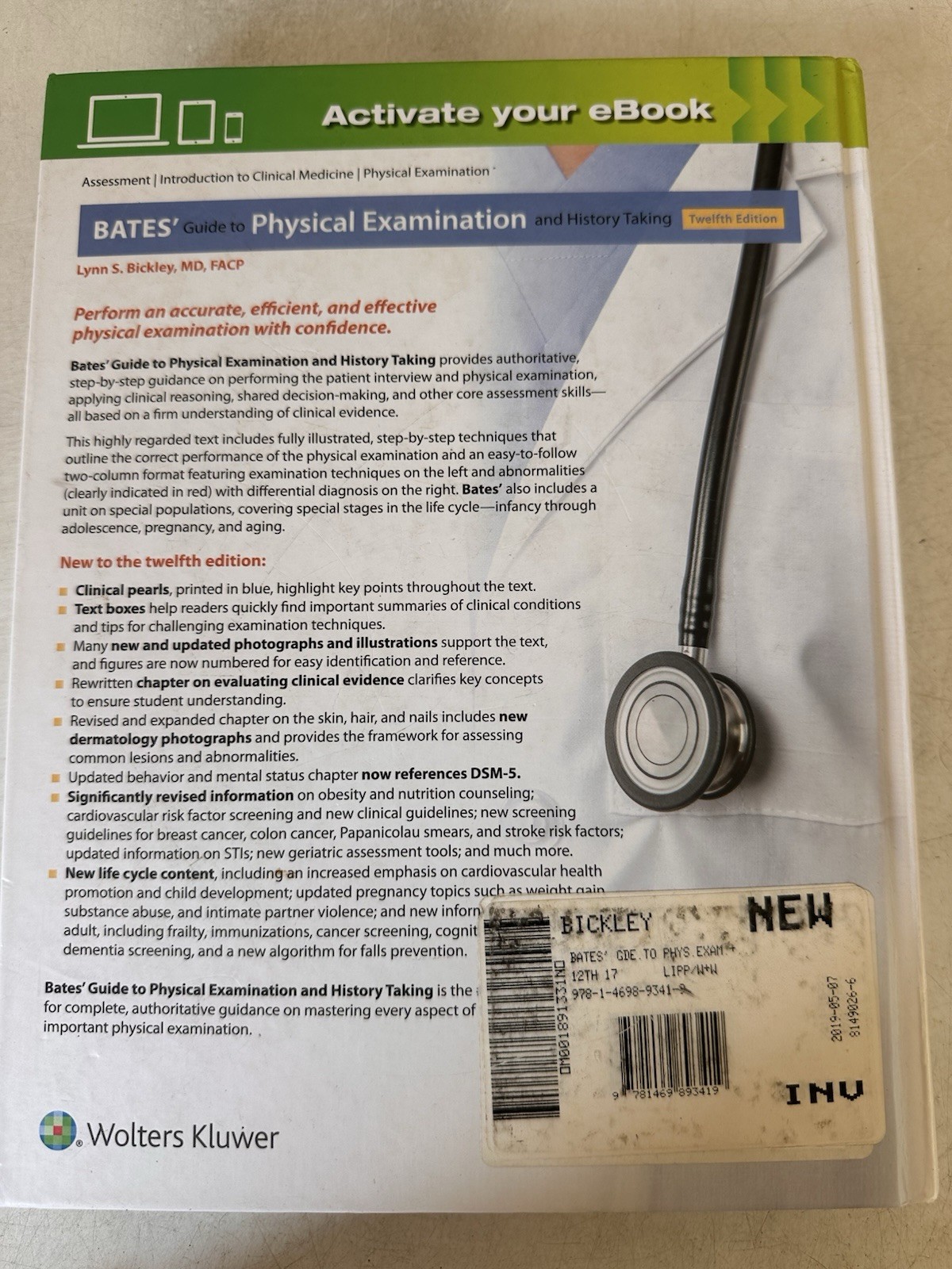 Bates&rsquo; Guide to Physical Examination and History Taking 12th Ed Lynn S. Bickley