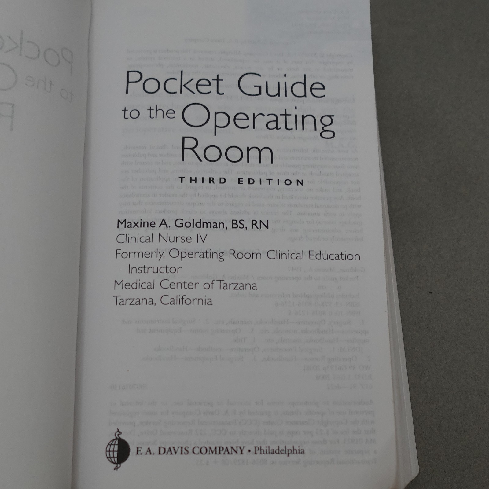 Pocket Guide to the Operating Room Paperback by Maxine A. Goldman BS – Good
