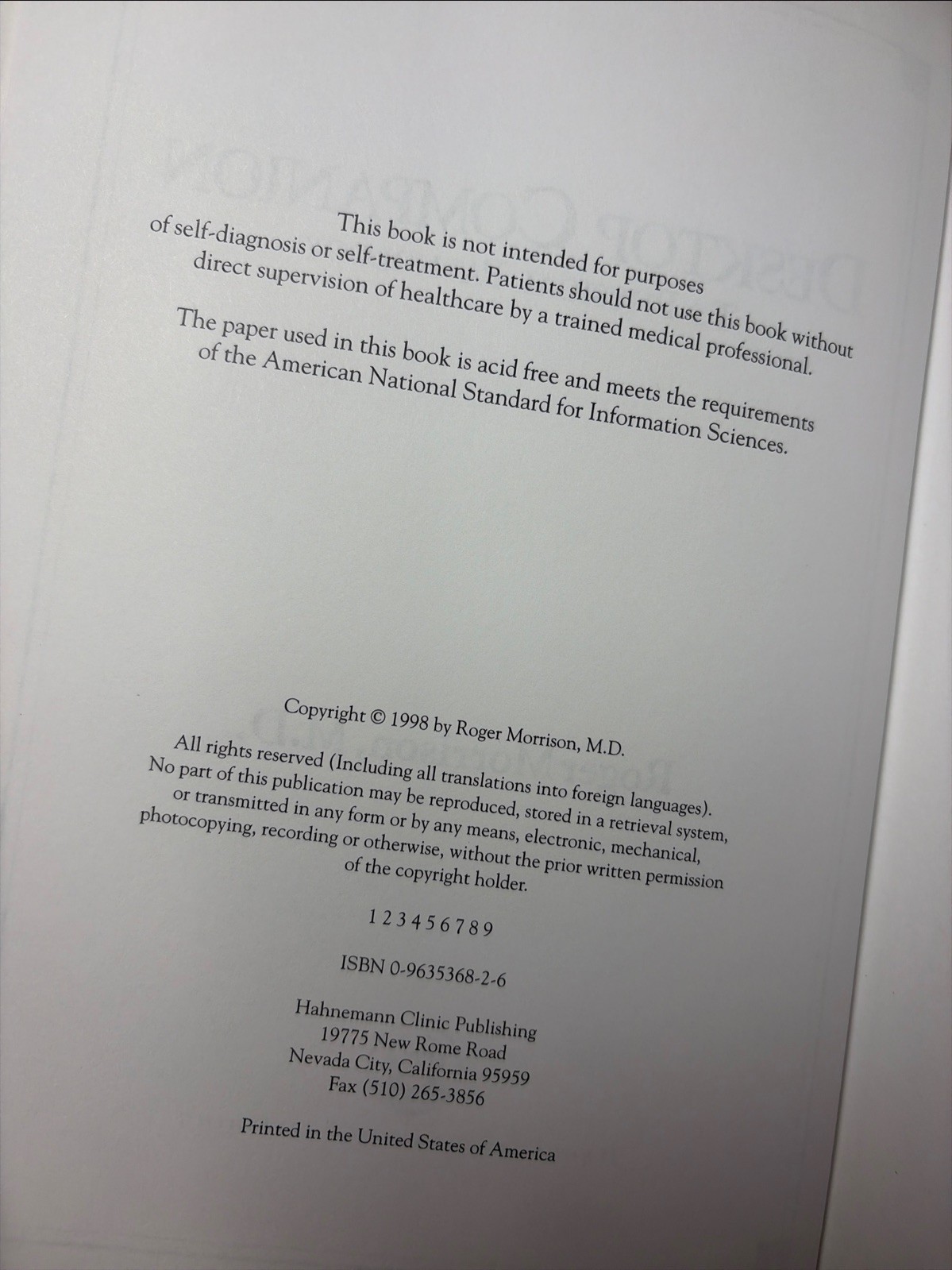 Desktop Companion to Physical Pathology by Roger Morrison 1098 HC ~ FINE