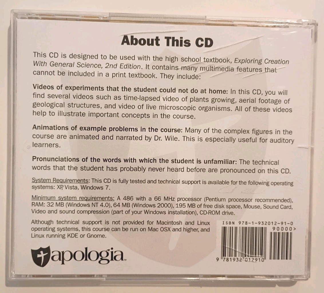 Apologia General Science 2E Multimedia Companion CD Homeschool Curriculum CD-ROM
