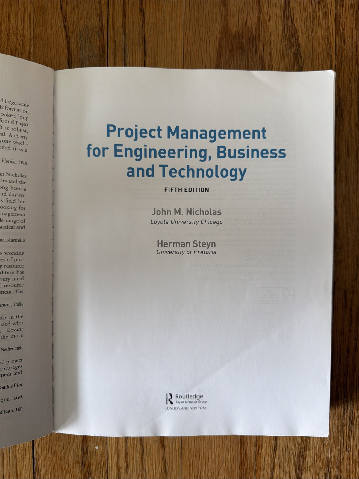 Project Management for Engineering, Business and Technology 5th Edition