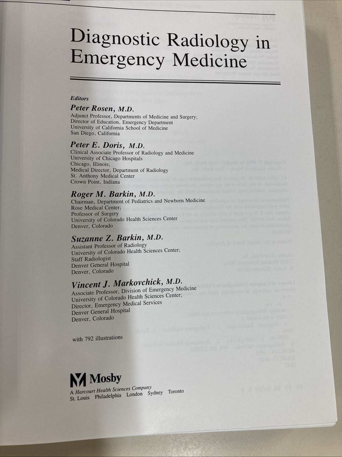 Diagnostic Radiology in Emergency Medicine HC Peter Rosen et al 1992 Mosby VG