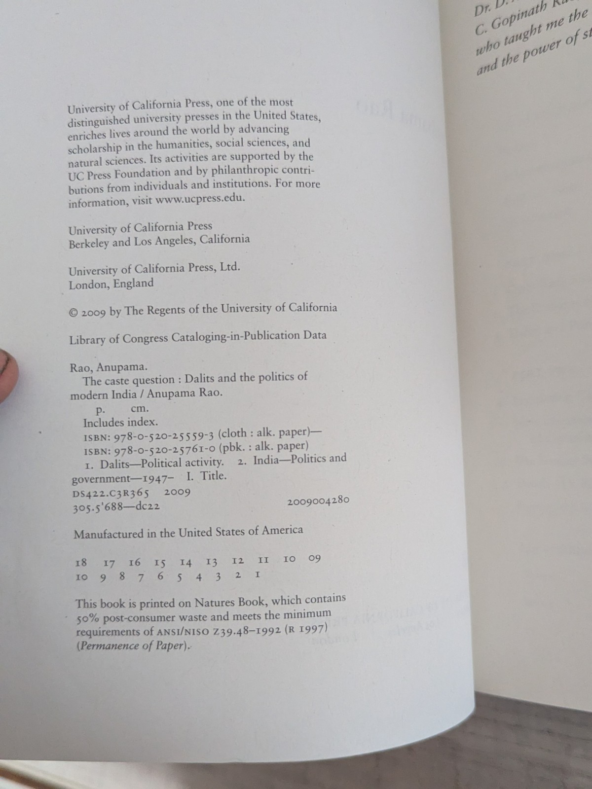 The Caste Question: Dalits and the Poliics of Modern India; A. Rao – PB