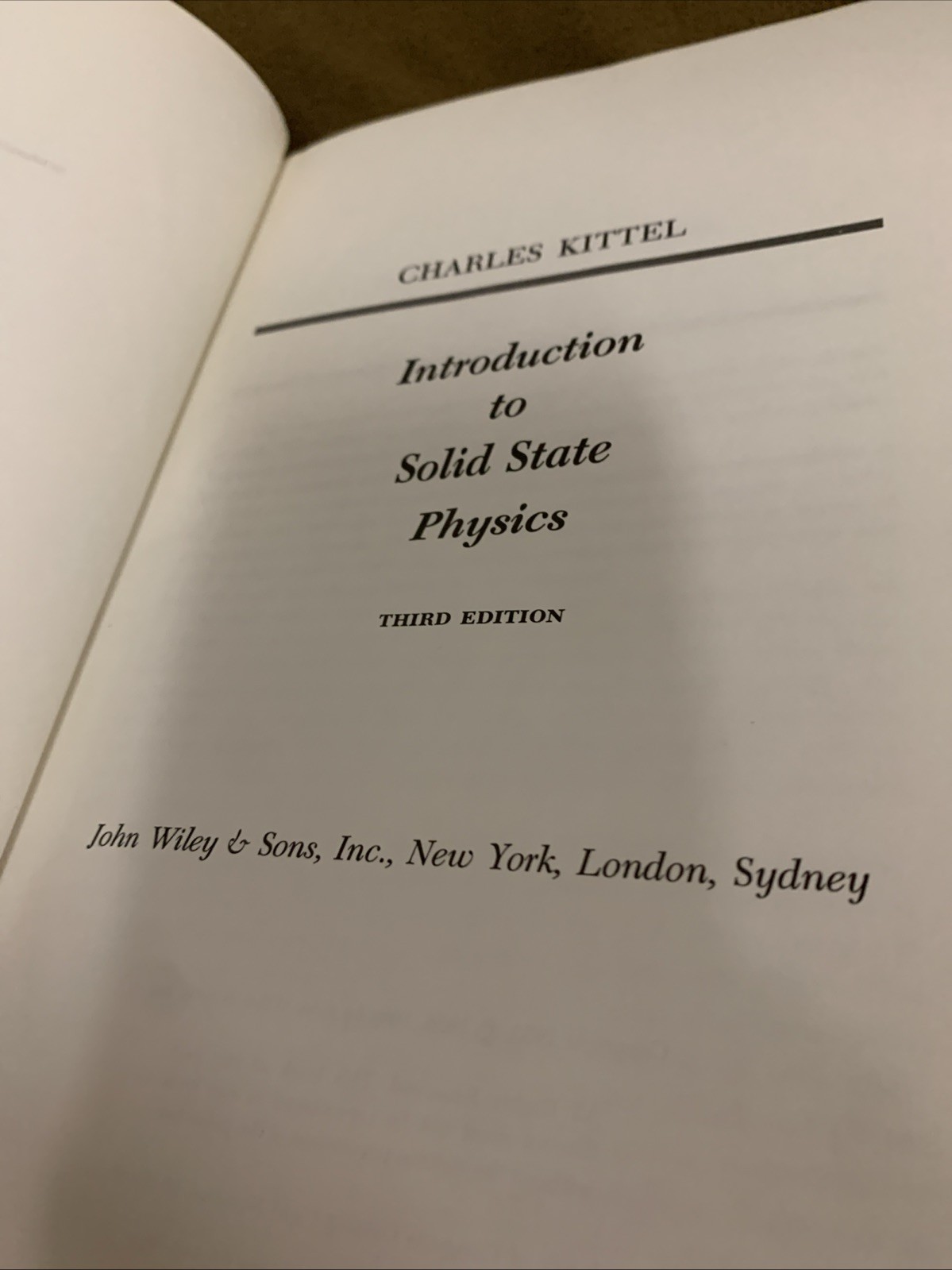 Charles Kittel Introduction to Solid State Physics Hardback 3rd Edition 1966