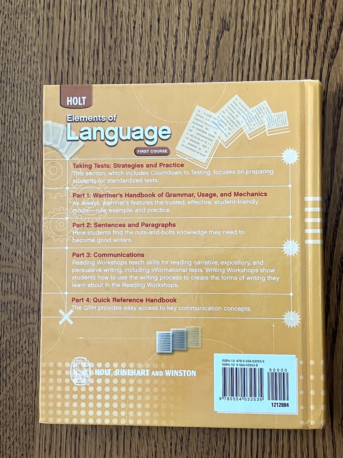Elements of Language First Course Tennessee Edition Hardcover Holt Copy. 2011