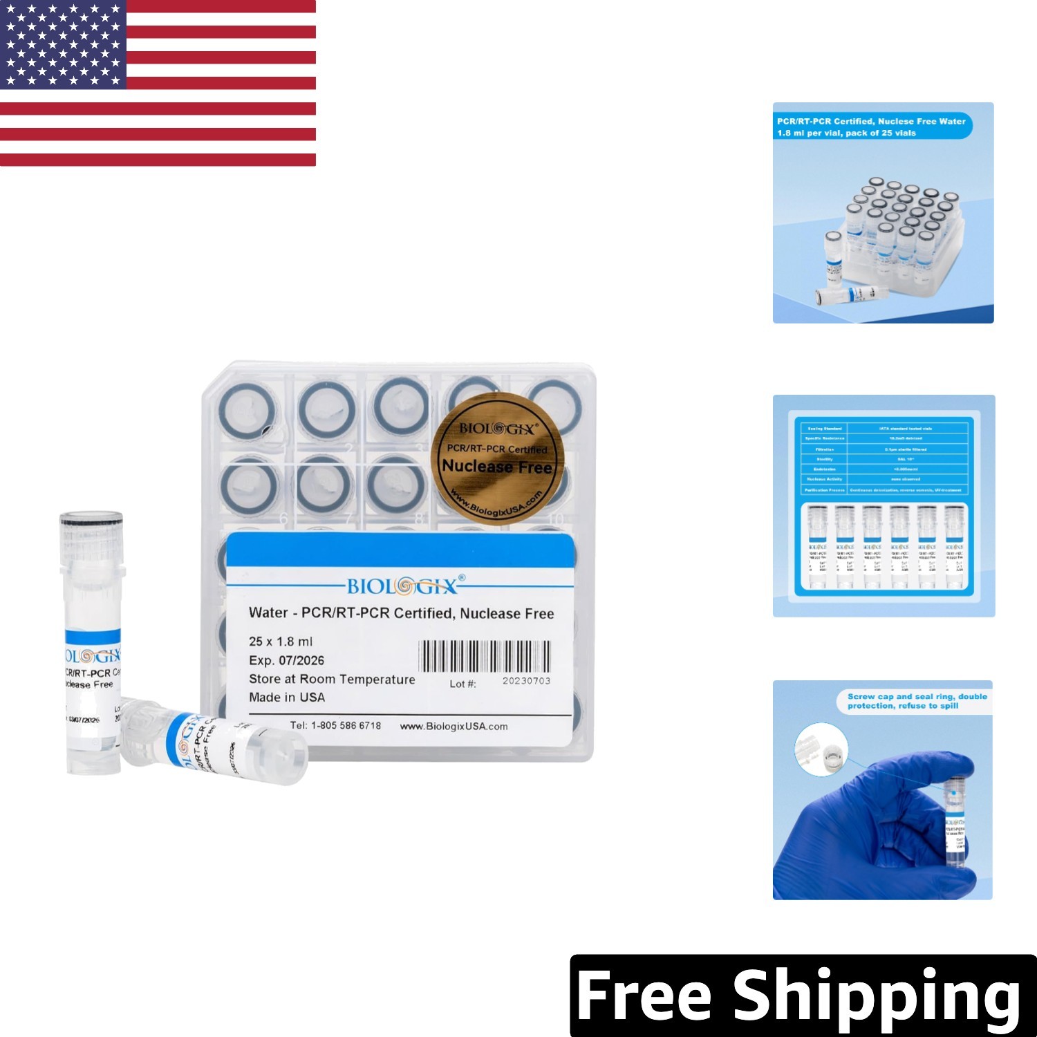 Ultra Pure PCR Grade Water 1.8ml vials, Nuclease-Free, 25 Pack for Labs
