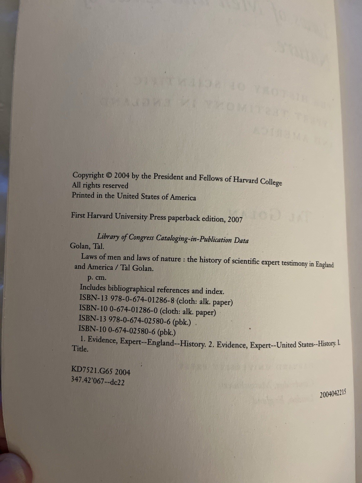 Laws of Men and Laws of Nature Tal Golan Harvard Press Michelson Library
