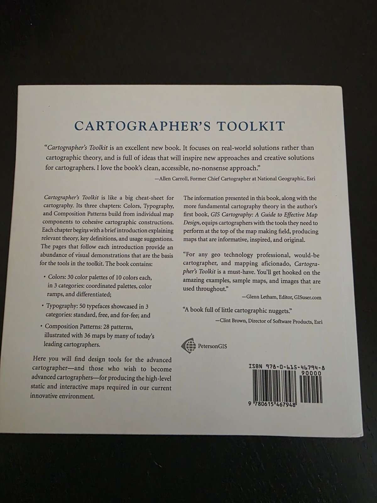 CARTOGRAPHER’S TOOLKIT: Colors, Typography, Patterns by G. Peterson (2012 PB) LN