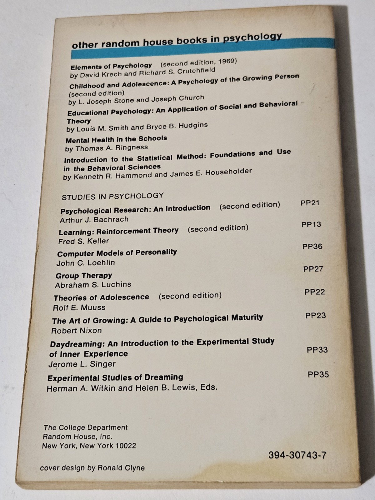 Existential Psychology – paperback May, Rollo 2nd Ed. 1969 Random House