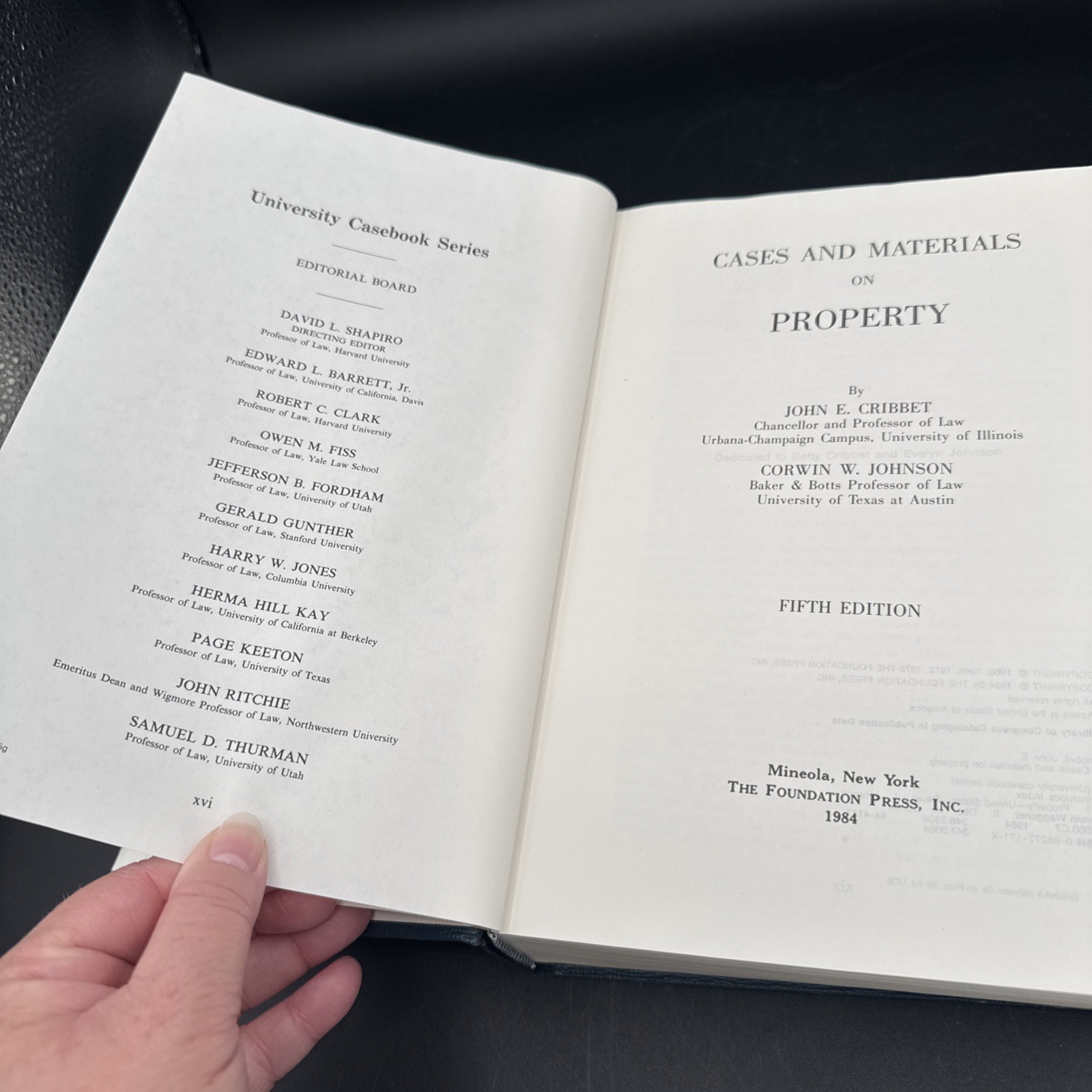 Property Cases & Material 5th Ed. Cribbet/Johnson 84’ University Casebook Series