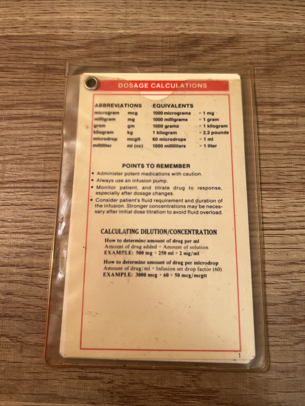 Medical Reference Cards Dosage Calculations With Slip