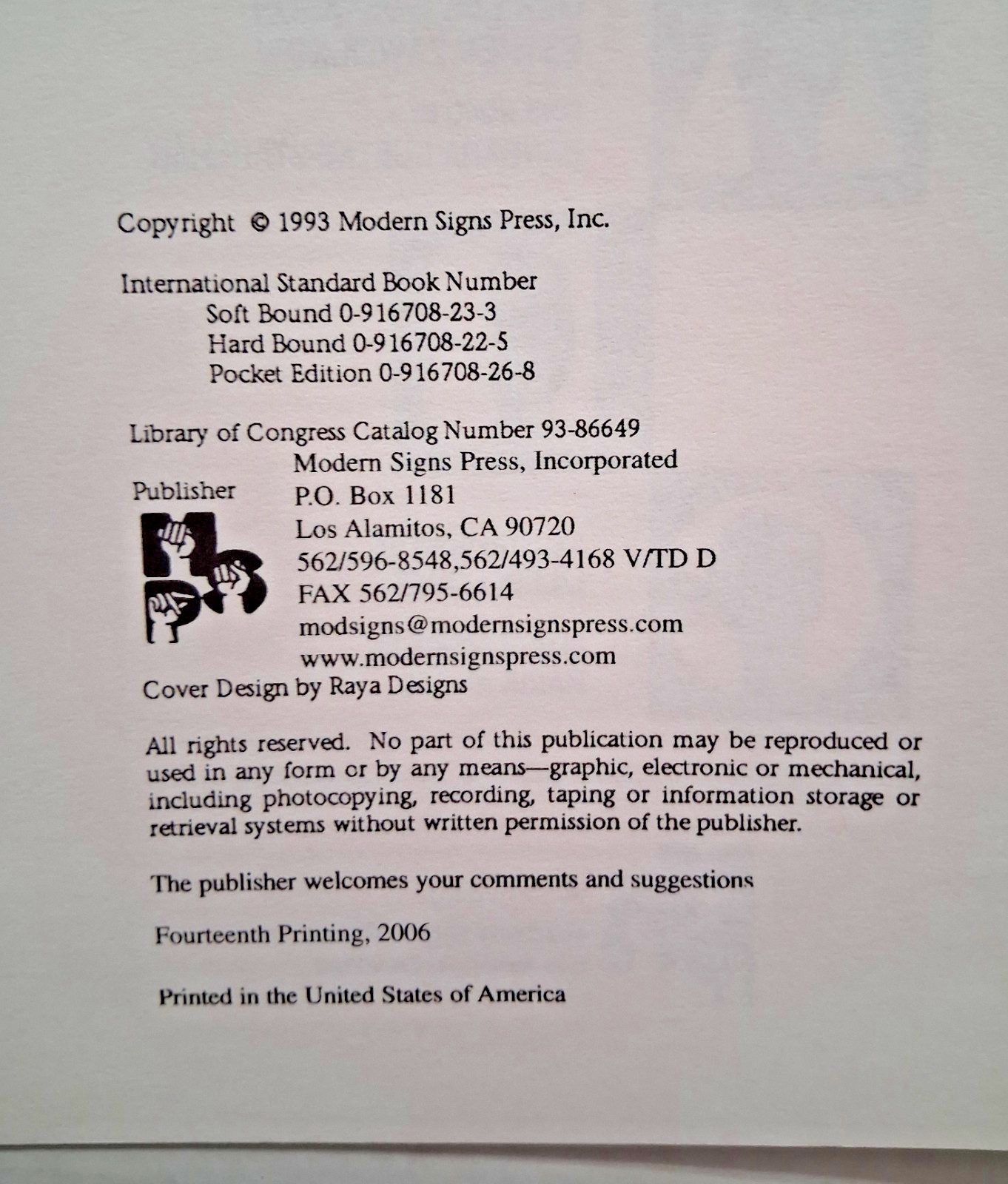 Signing Exact English book, Pocket Edition, 2006, Modern Signs Press, sign lang.