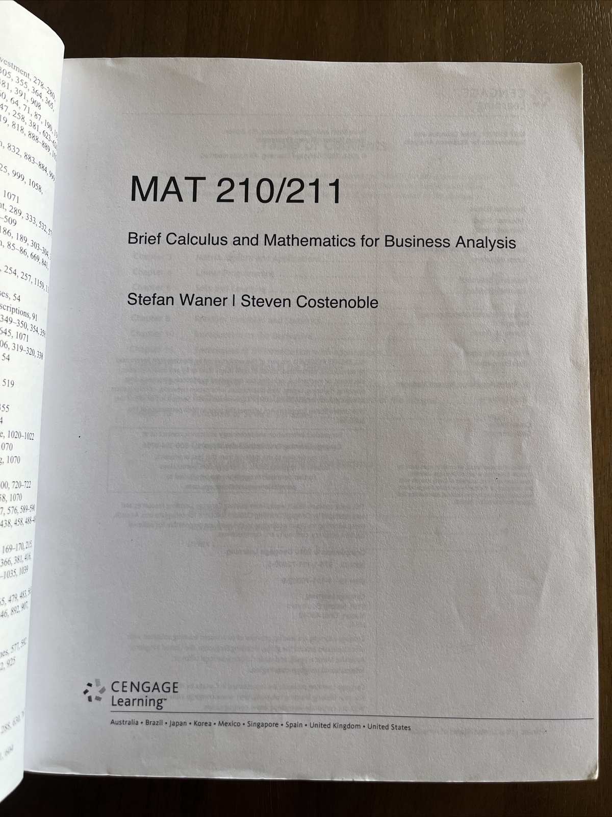 Mat 210/211 Brief Calculus And Mathematics For Business Analysis by Stefan Waner