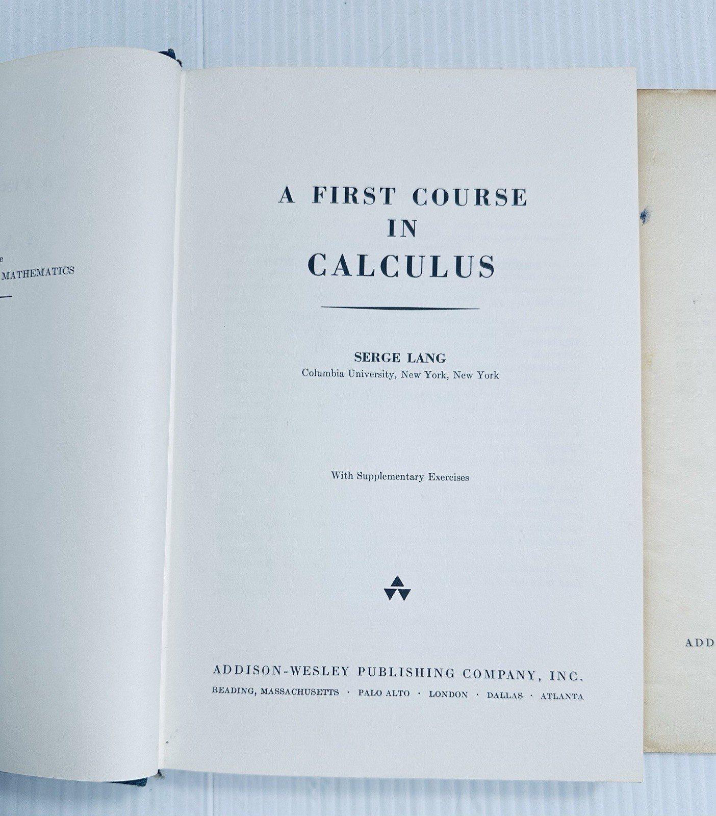 A First Course in Calculus 1964 Hardcover Serge Lang with Supplement Mathematics