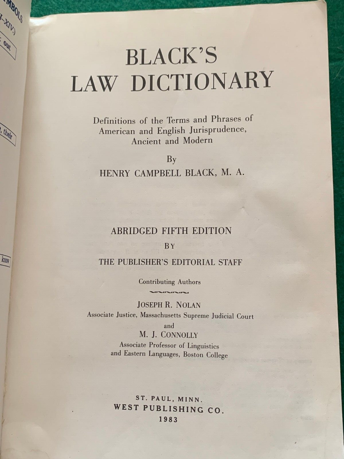 Black’s Law Dictionary w/ Pronunciations Abridged Fifth Edition 2nd Print 1985