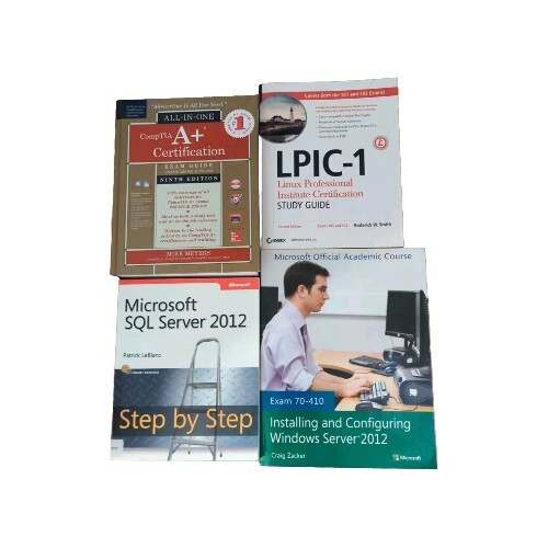 Lot of 4 Computer Books A+/Linux/SQL/Server 2012 2 CDs Included Cert Exam Guides