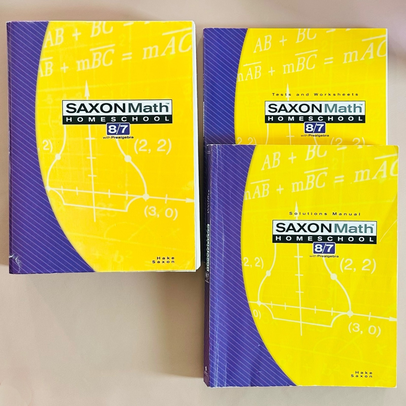 EUC, Saxon Math 8/7 Student Textbook+Solutions Manual+Tests and Worksheets Books