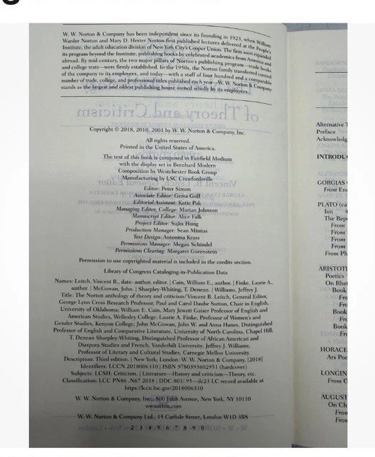 Norton Anthology of Theory and Criticism 3rd Ed (Hardcover) – Good Condition