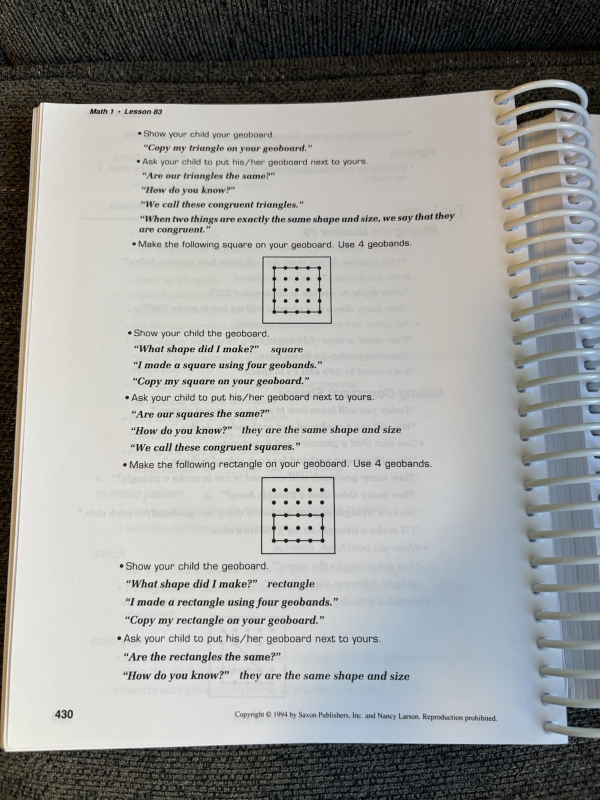 Saxon Math 1 Book Home Study Teachers Edition by Nancy Larson Spiral 1st Grade