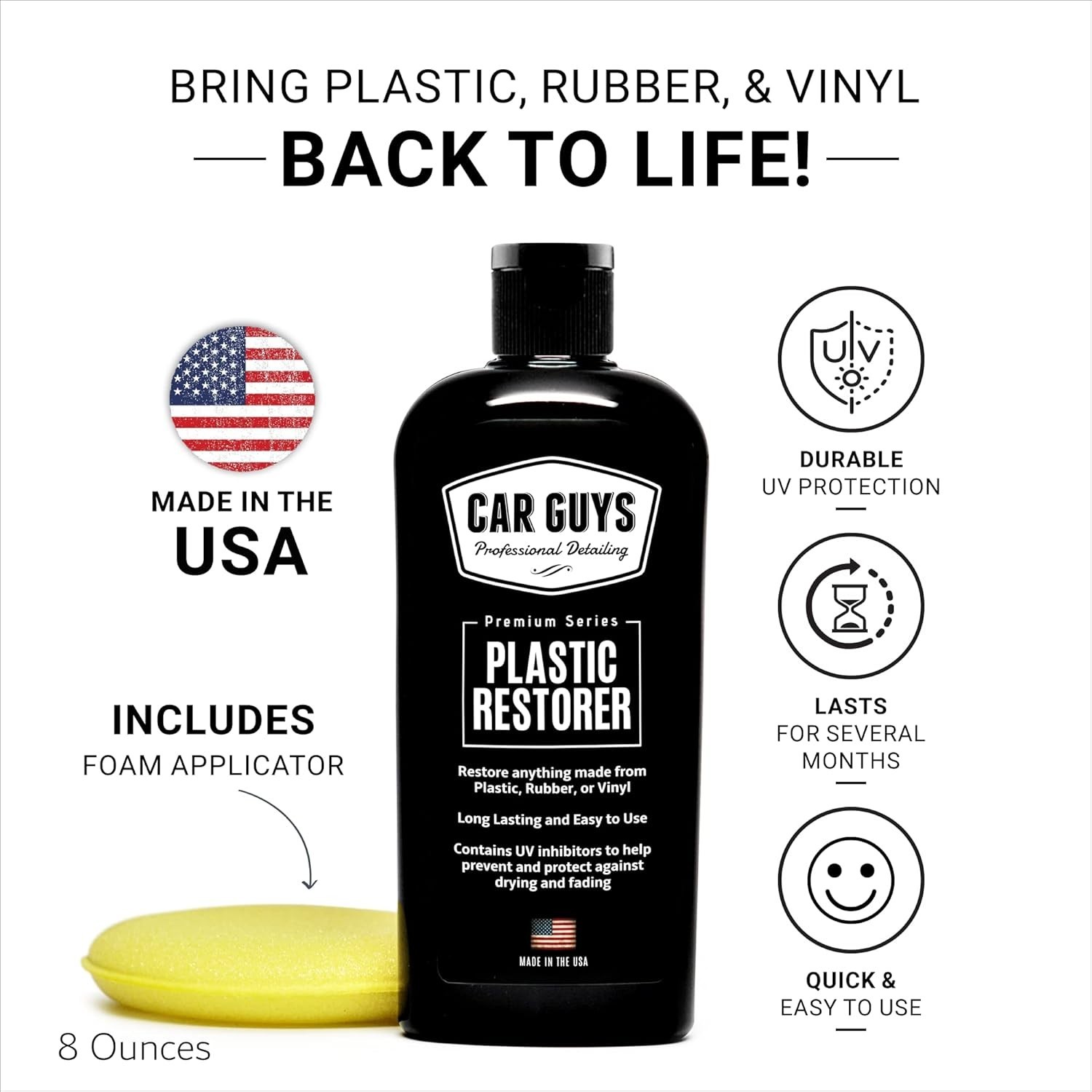 8 Oz Foam Applicator Plastic Restorer – User-Friendly & Safe for Car Detailing