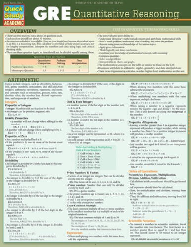 Gre – Quantitative Reasoning: Quickstudy Laminated Reference Guide – VERY GOOD