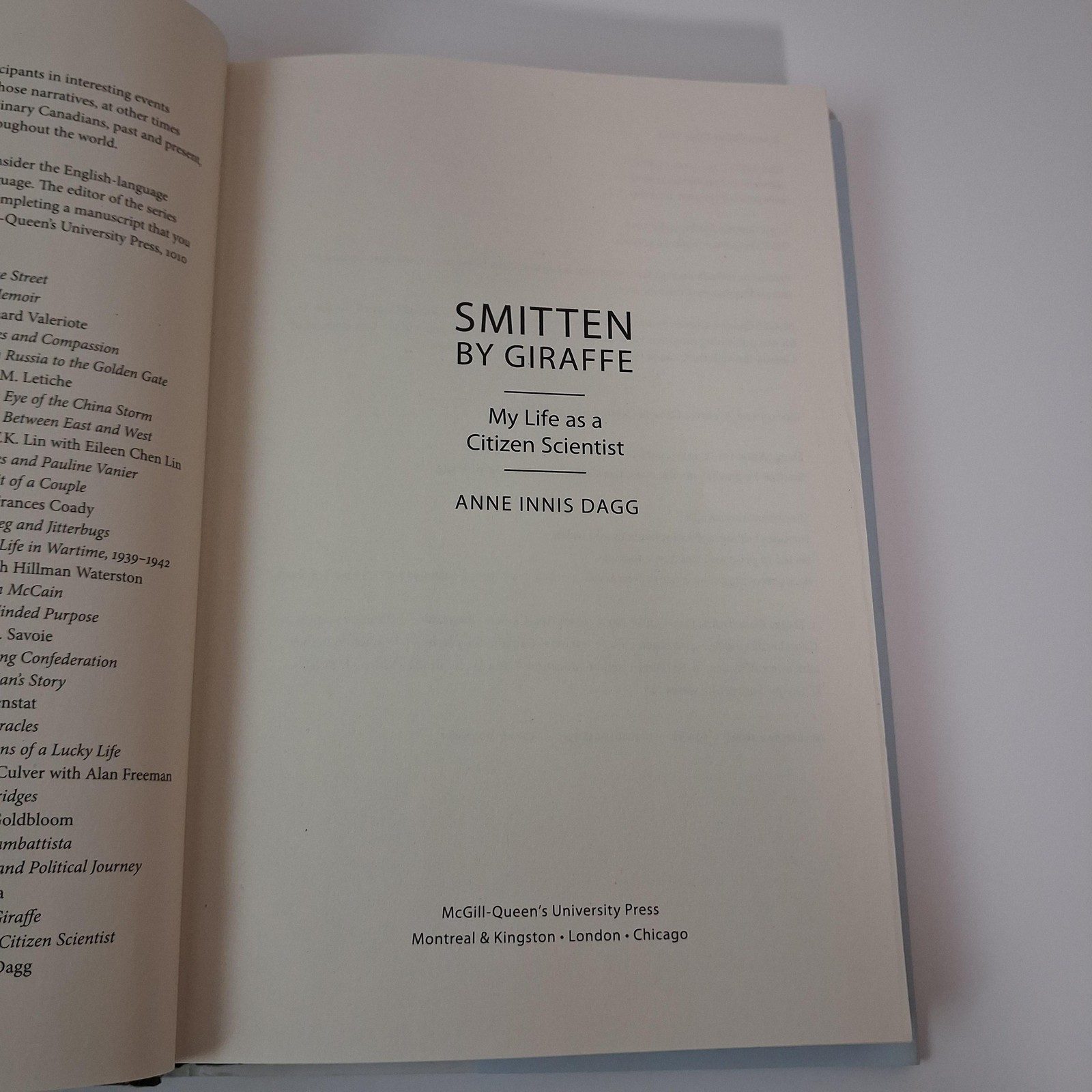 Smitten By Giraffe My Life As A Citizen Scientist Anne Innis Dagg McGill-Queen’s
