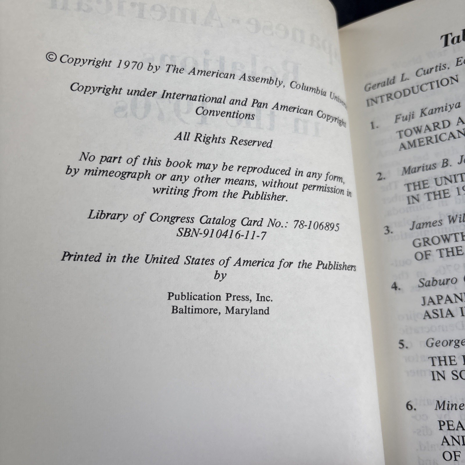 Japanese – American Relations In The 1970’s by Gerald L. Curtis PB 1970