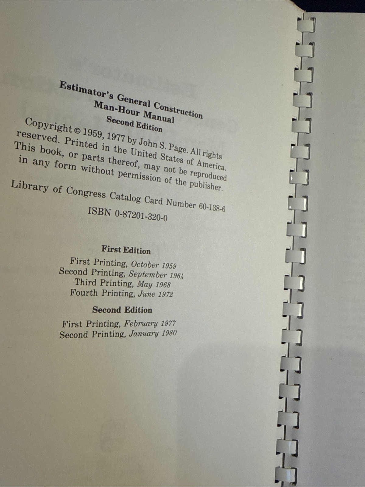 Estimator’s General Construction Man-Hour Manual, 2nd Ed. By John Page, HC