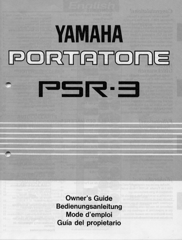 Yamaha PSR-3 Instruction Manual: 10 Pages & Protective Covers!