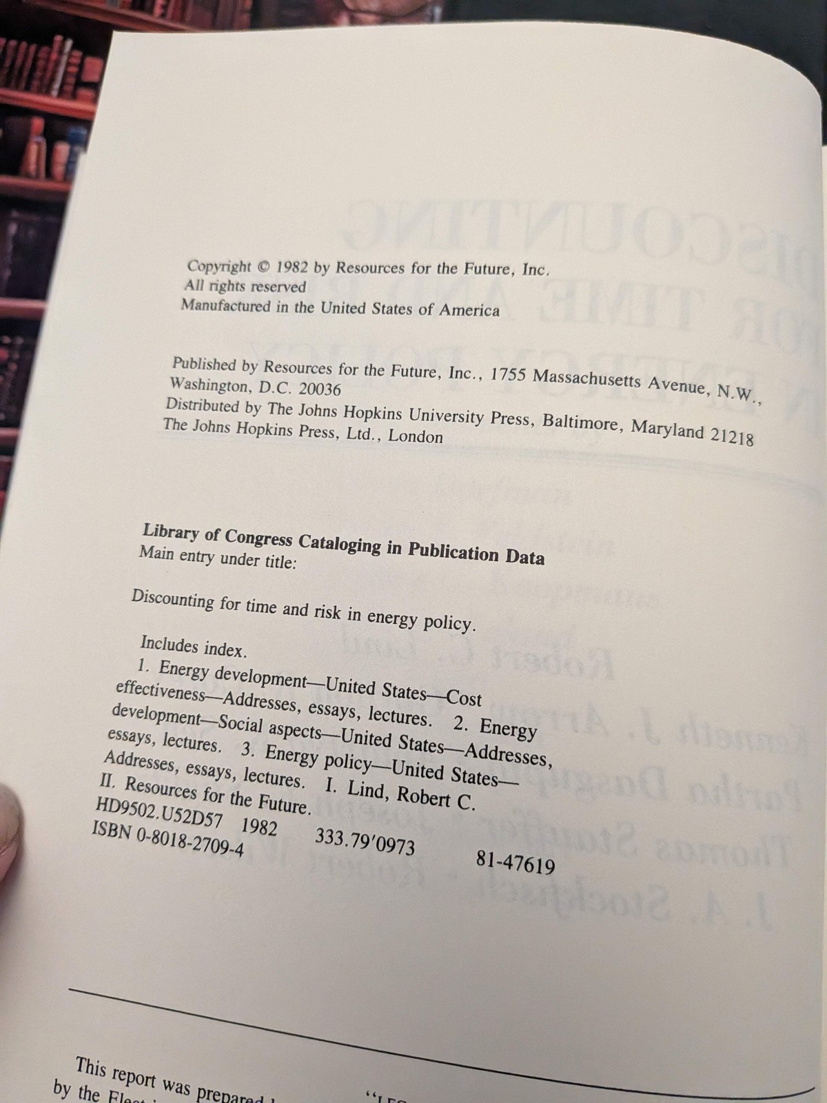 Discounting for Time and Risk in Energy Policy by Robert C. Lind
