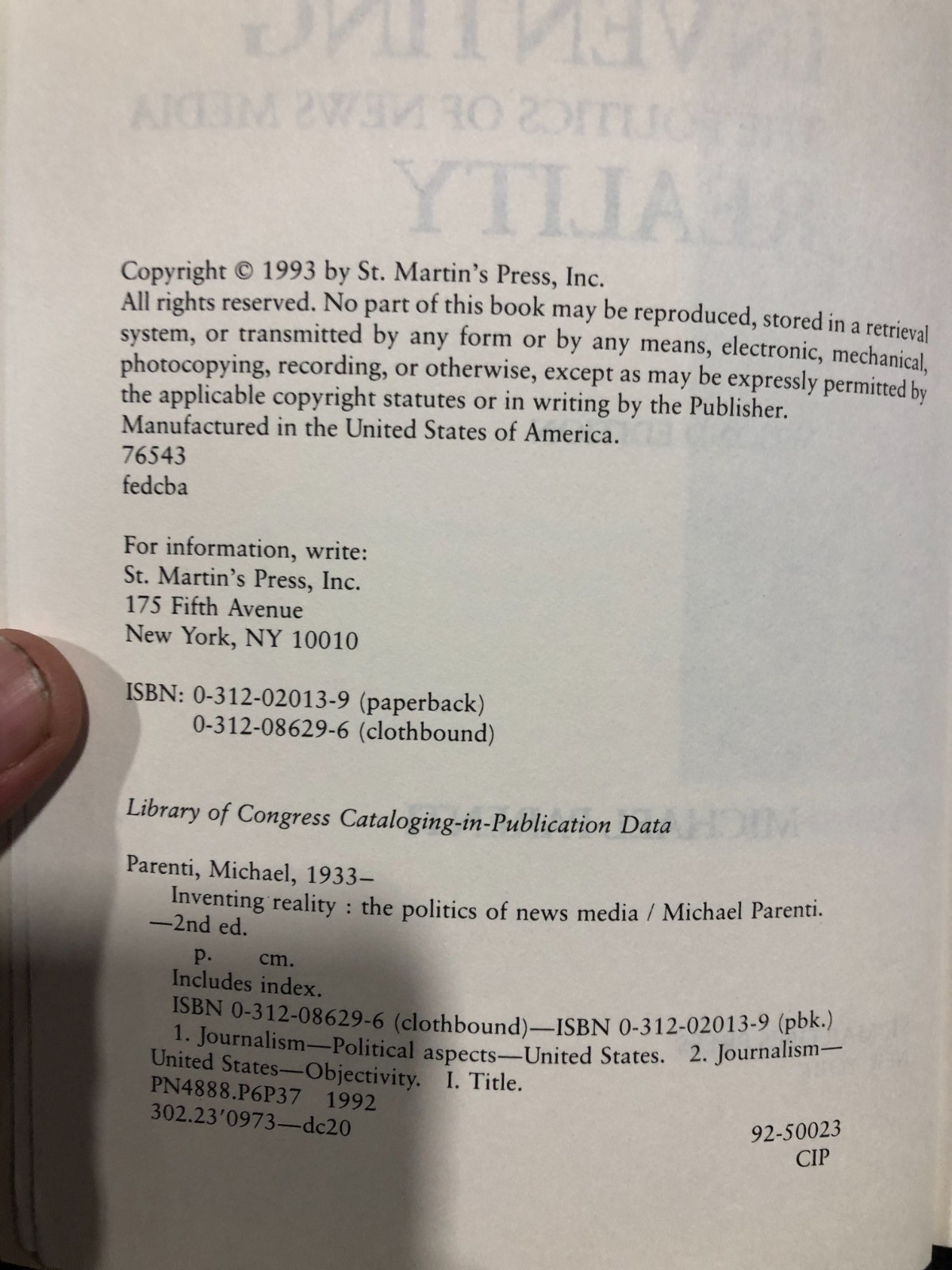 Inventing Reality: The Politics of News Media by Parenti Paperback