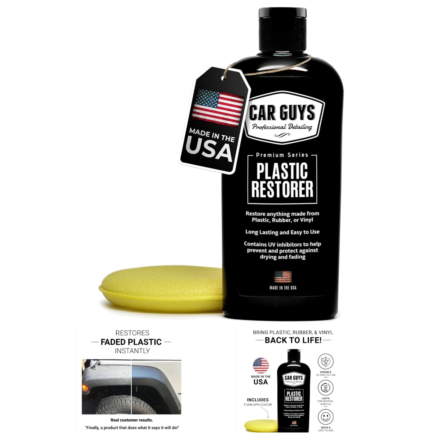 8 Oz Non-Oily Plastic and Vinyl Restorer — Durable Shine with Foam Applicator
