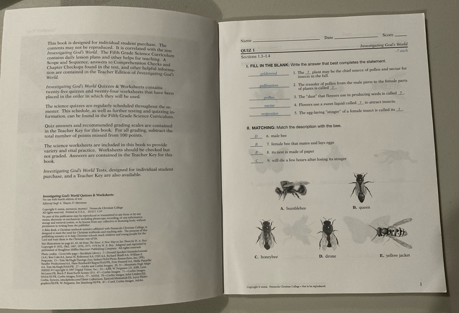 USED Abeka 5th Grade Investigating God&rsquo;s World Science Book Set 4th Ed – 5 Books