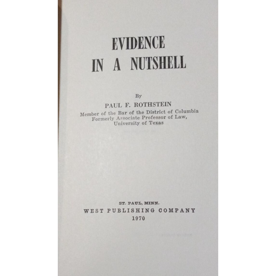 Vtg Evidence in a Nutshell Paperback Book Paul Rothstein 1970 West Publishing