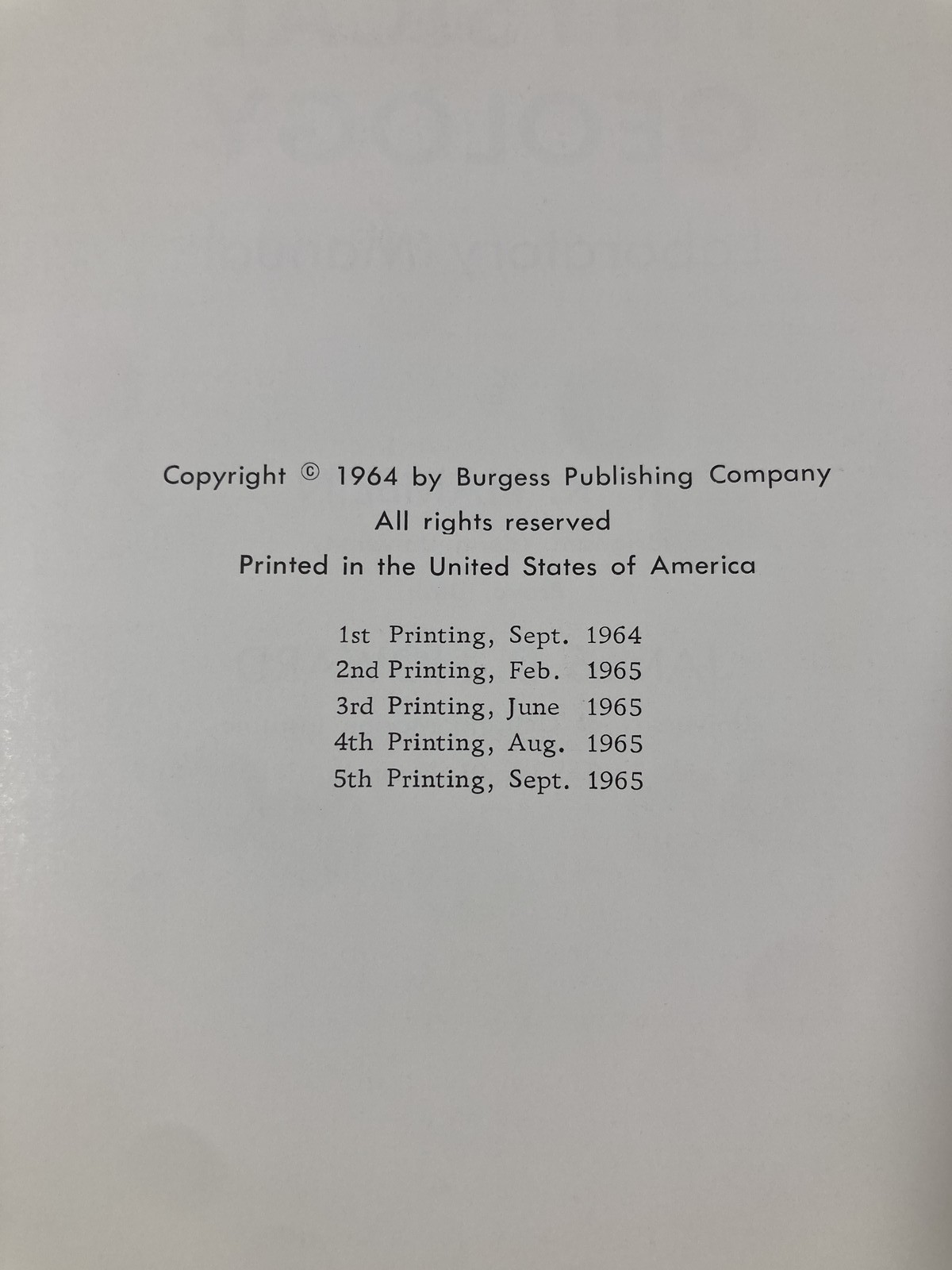 Physical Geology Laboratory Manual W. K. Hamblin J. D. Howard 1965 Spiral Bound