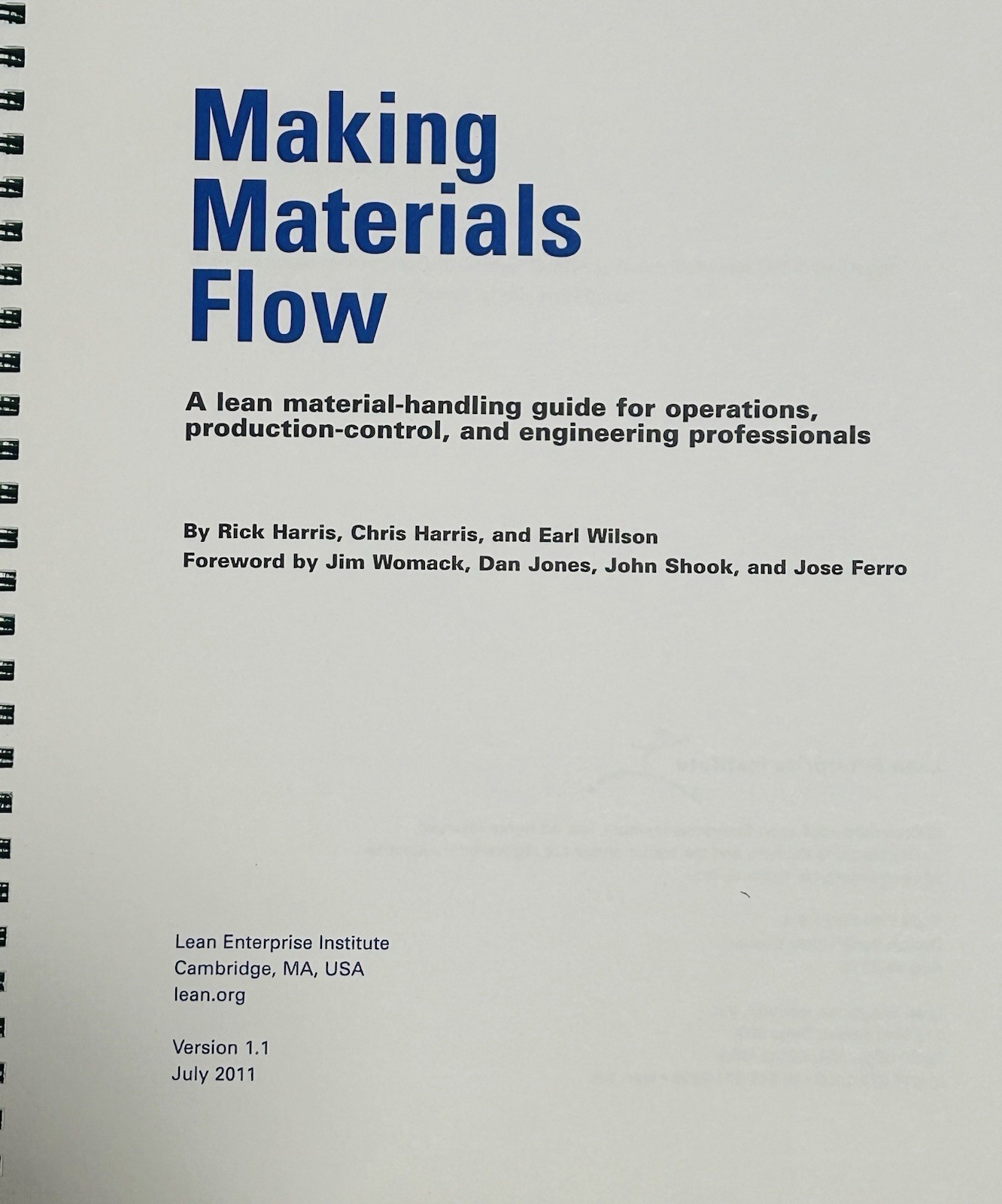 Making Materials Flow: A Lean – Spiral-bound, by Harris Rick; Harris