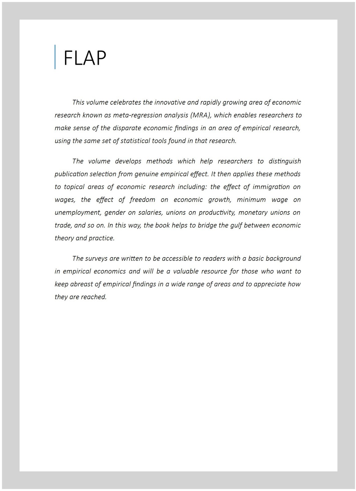 Meta-Regression Analysis : Issues Of Publication Bias in Economics, Paperback…